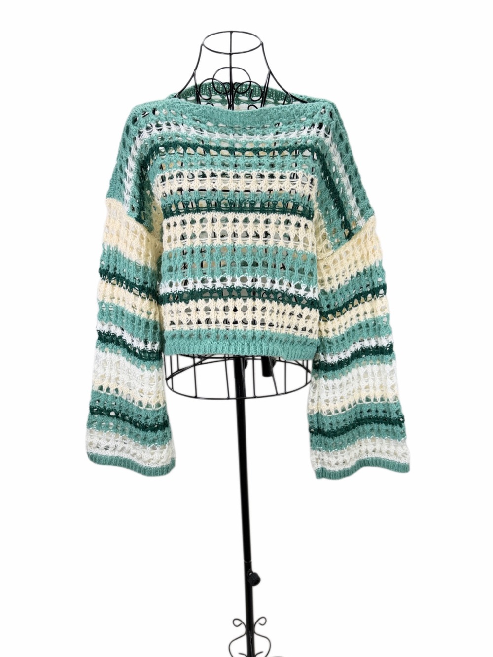 SHEIN Curve 2XL Green Crochet Open Knit Cropped Sweater NWOT